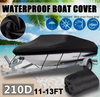 11-13FT Boat Cover 210D Waterproof Fit V-Hull TRI-Hull Runabout Black