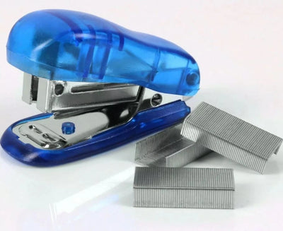 MINI BLUE STAPLER + 500 FREE STAPLES Office Desk Stationery Paper Binding Kit