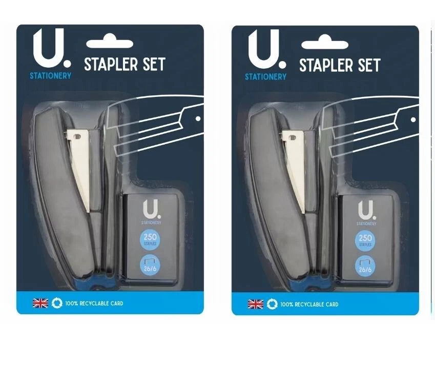 2 Pack STANDARD STAPLER SET 500 STAPLES Office Home Work Strong Stationery Set