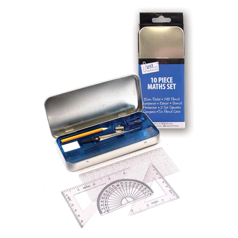 Back To School Maths Set Kit Calculator Protractor Square Ruler Eraser Compass