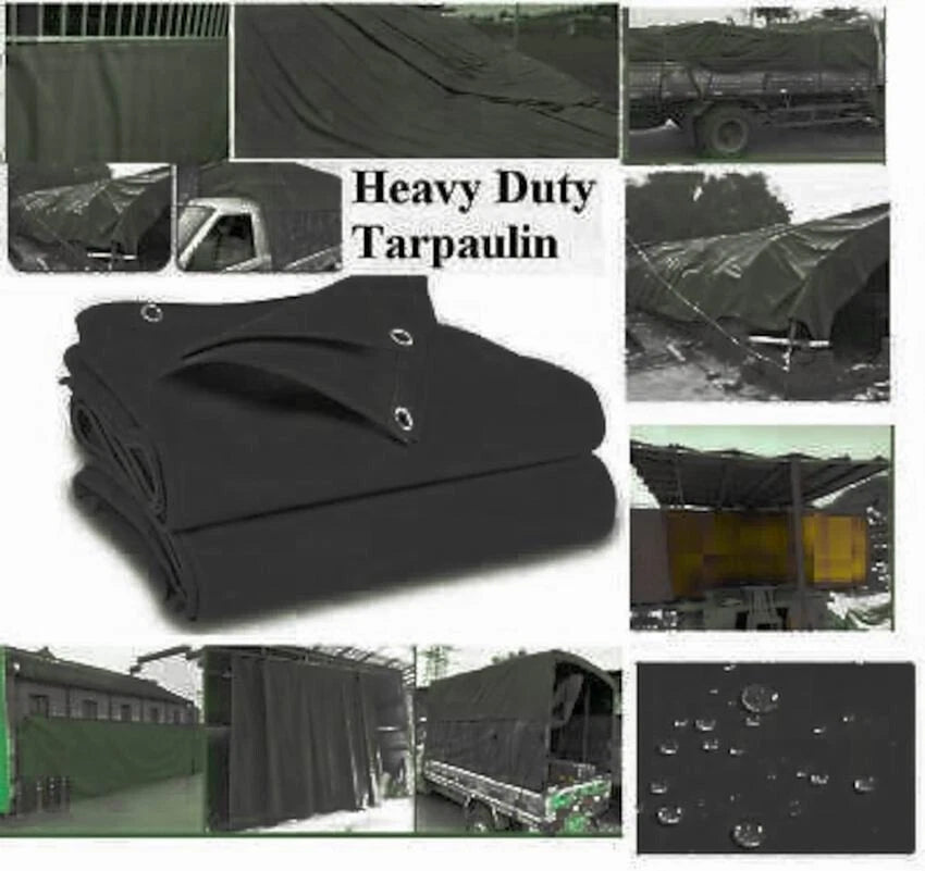 Black Canvas Heavy Duty Cotton Tarpaulin Cover Boat Log Roof Sheet 6Ft x 6Feet
