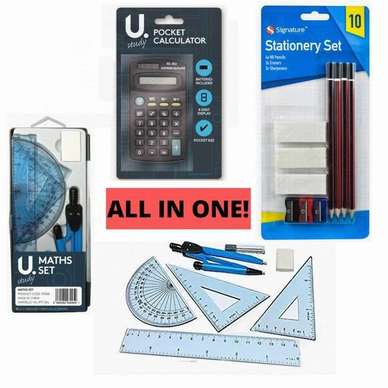 21 PCS SET BACK TO SCHOOL STATIONARY SET HB PENCIL PENS CALCULATOR PENCILS