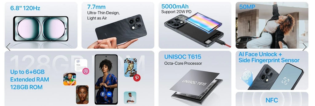 6.8” Unlocked Android Smartphone Mobile Dual SIM 12GB RAM 128GB 50MP NFC 5000mAh