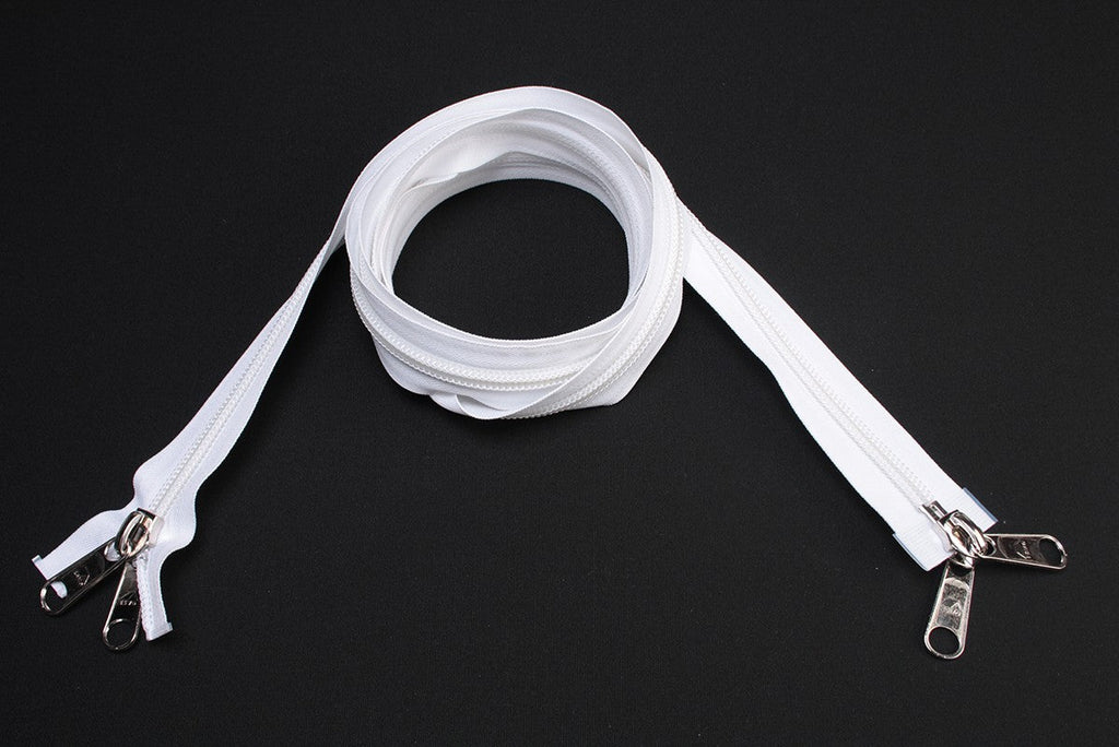 Zip-fastener 10 mm with two ways open end white, 150 cm / 78.7 inch